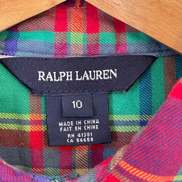 Ralph Lauren kids multicolour flannel long sleeve button shirt with ruffles - Picture 10 of 15